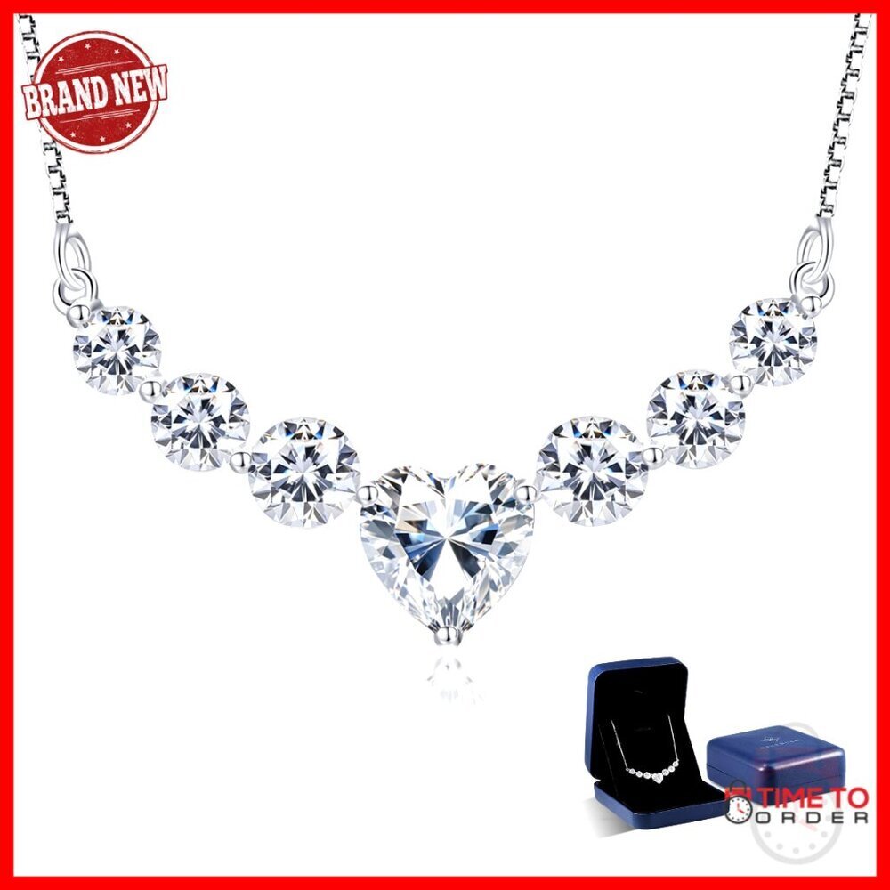 2.2ct Moissanite Heart Necklace, 925 Sterling Silver, Engraved I LOVE YOU Gift